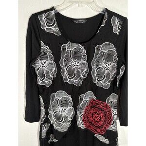 Tango Mango Women Black/Red/White, Floral Print Top Medium 3/4 Sleeve Ret $89